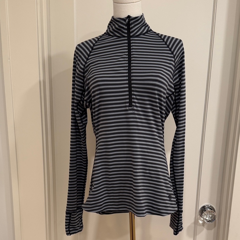 Mountain Hardwear Black and Gray Striped Long Sleeve Top